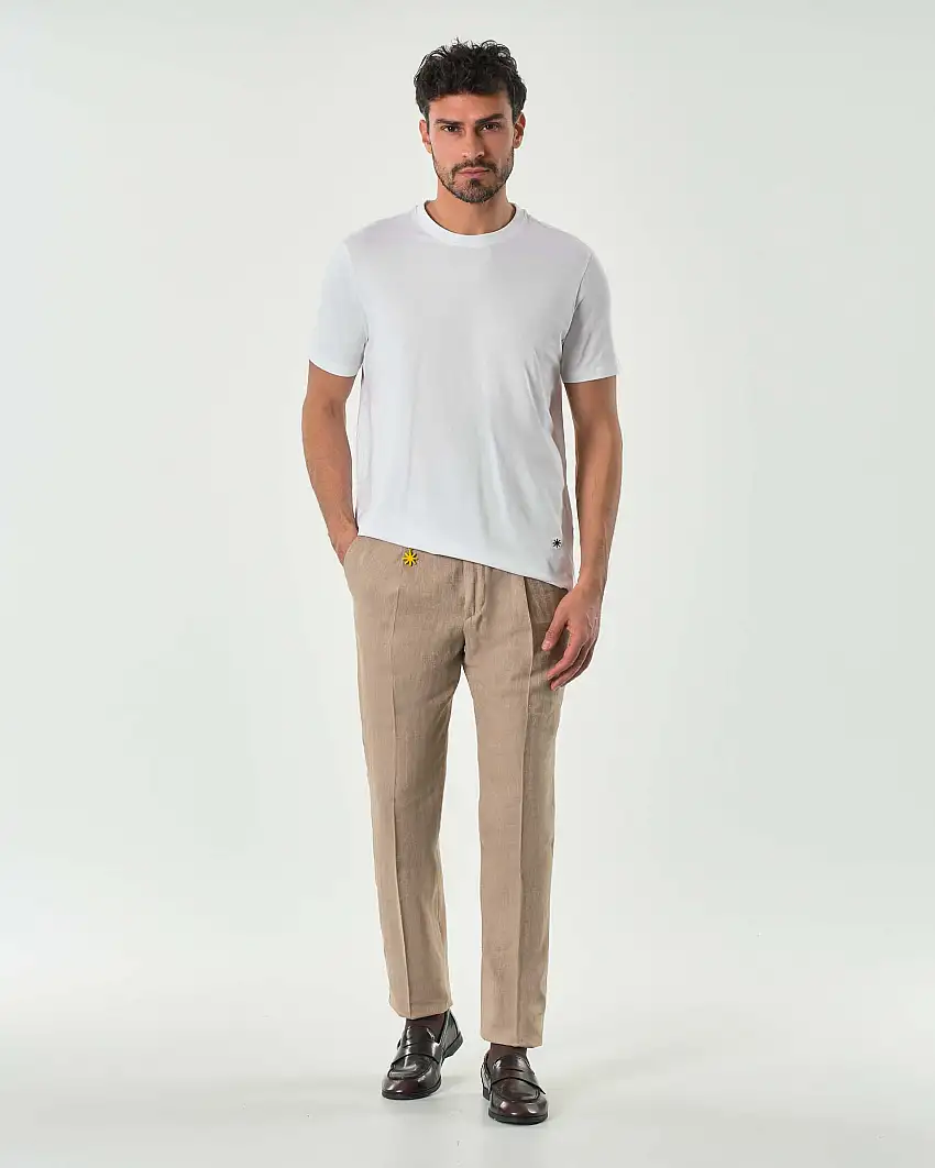 Pantalone Manuel Ritz chino sabbia in resca di cotone e lino