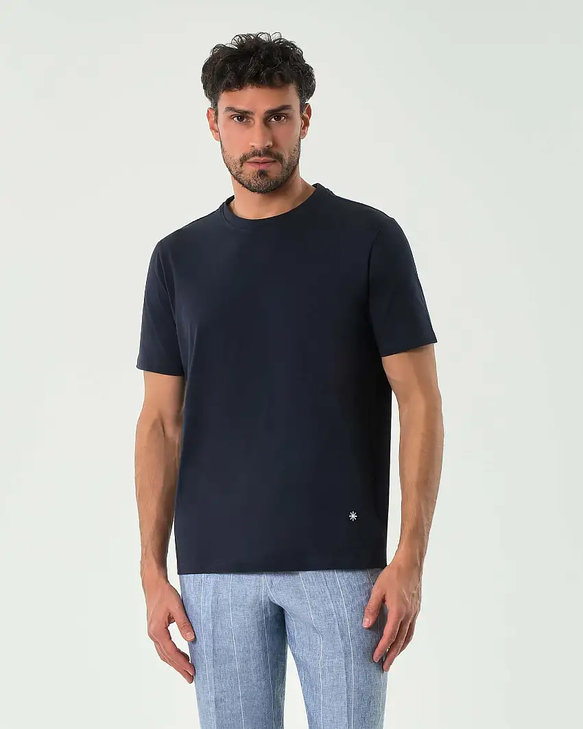 T-shirt Manuel Ritz blu mezza manica in cotone stretch