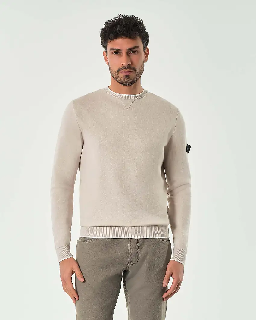 Maglia Peuterey beige girocollo con bordino bianco in contrasto