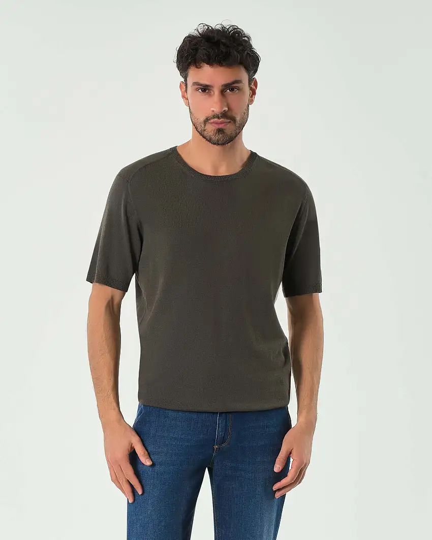 Maglia mezza manica Paul Baker verde scuro in leggero crêpe di viscosa