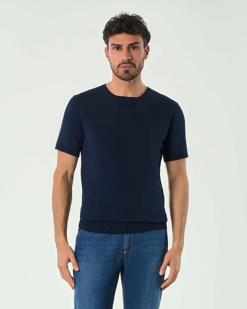 Maglia mezza manica Paul Baker blu in leggero crêpe di viscosa