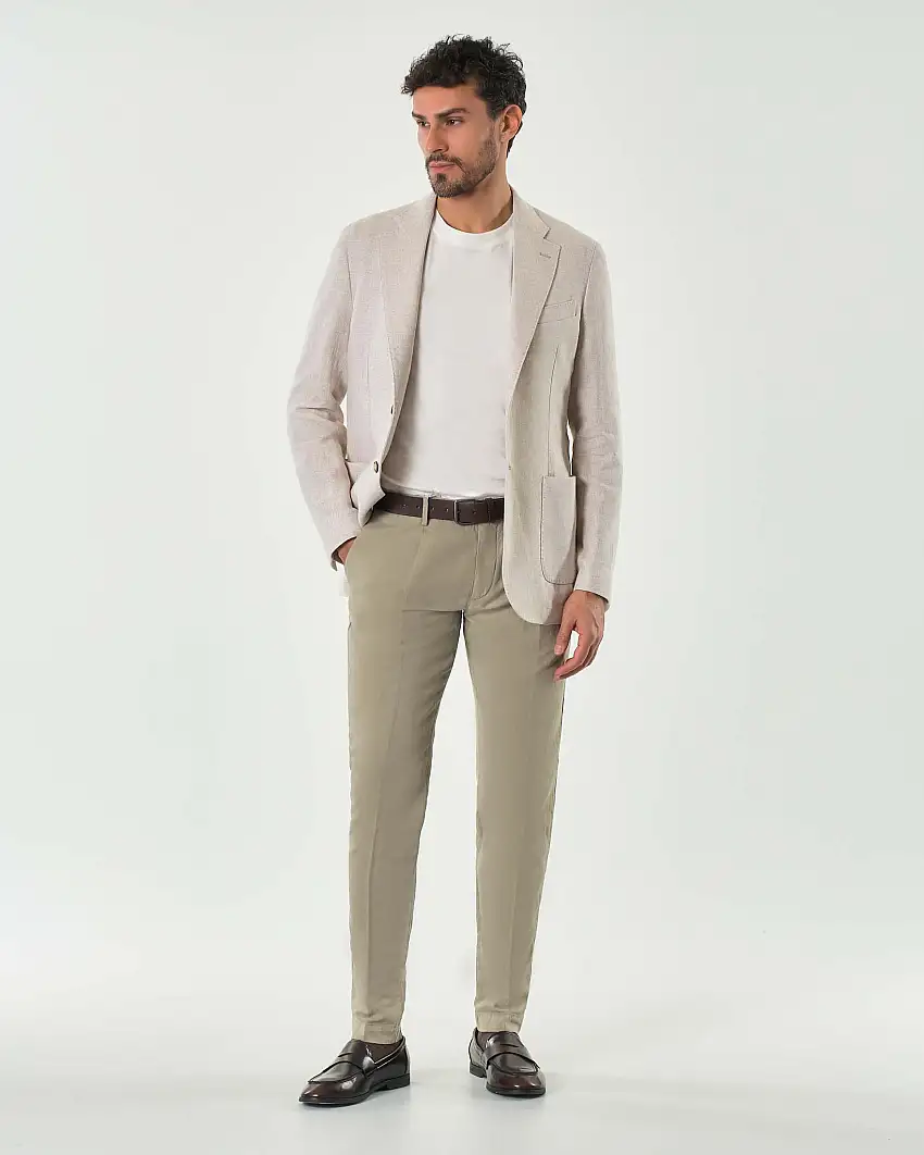 Pantalone chino Ashki.i sabbia in misto cotone e lino