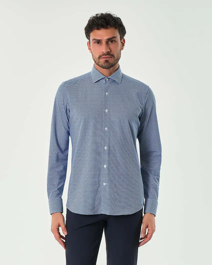 Camicia Pellizzari blu in tessuto tecnico hyper comfort a fantasia nido d'ape