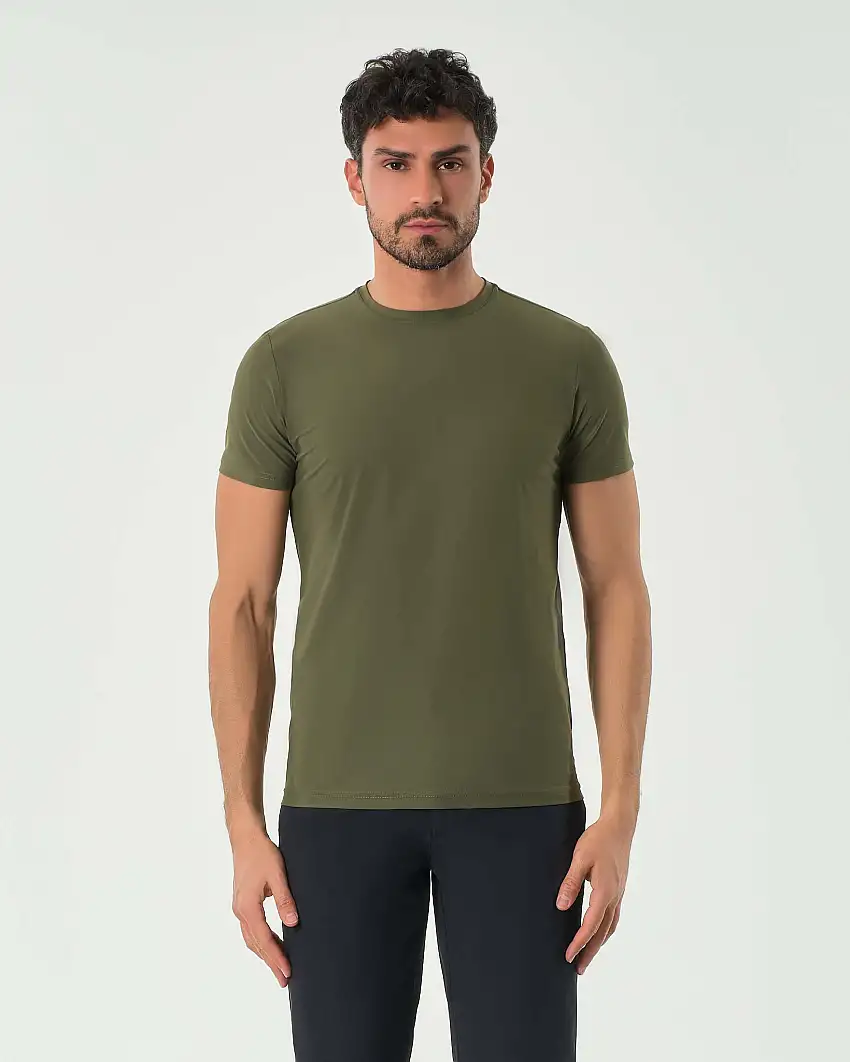 T-shirt Pellizzari verde militare mezza manica in tessuto tecnico hyper comfort