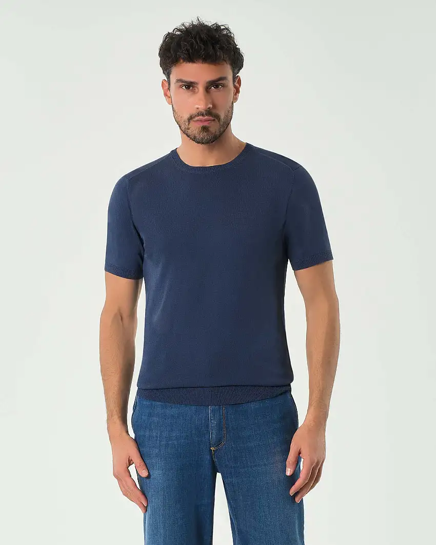 Maglia mezza manica Paul Baker blu indaco in leggero crêpe di viscosa