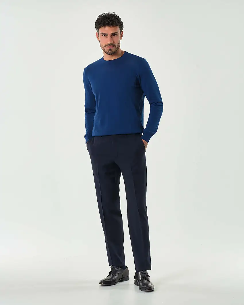 Pantalone Pellizzari drop7 blu in tela Marzotto di pura lana