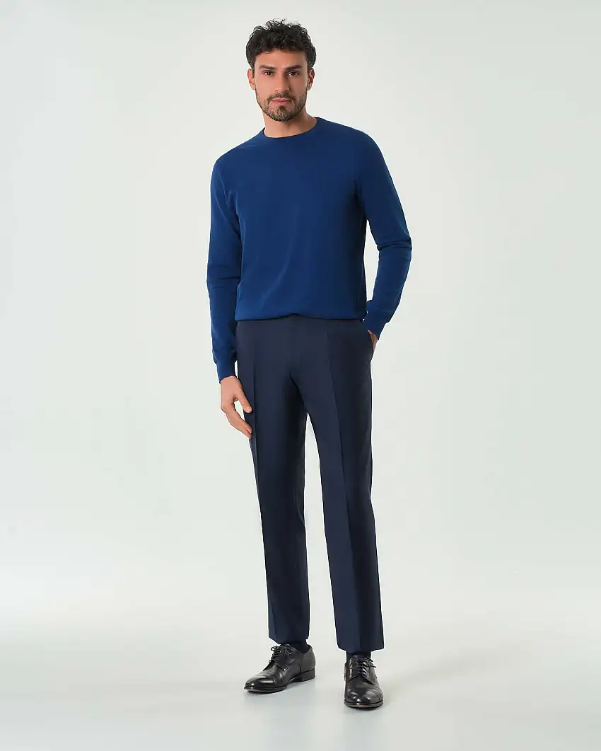Pantalone Pellizzari drop7 blu in tela di pura lana con una pinces