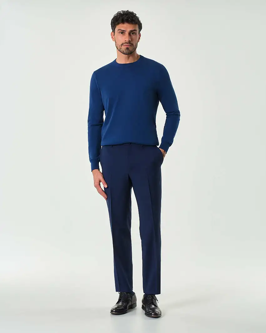 Pantalone Pellizzari drop6 blu indaco in tela Marzotto di pura lana