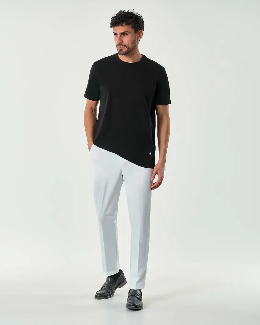 Pantaloni chino Pellizzari slim bianchi in tessuto tecnico stretch con elastico inserito sul retro