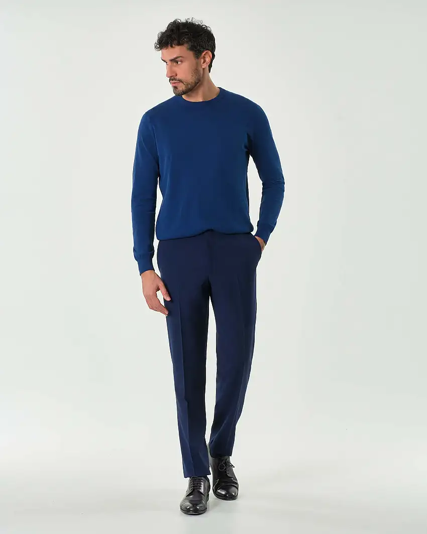 Pantalone Pellizzari drop7 blu indaco in tela Marzotto di pura lana