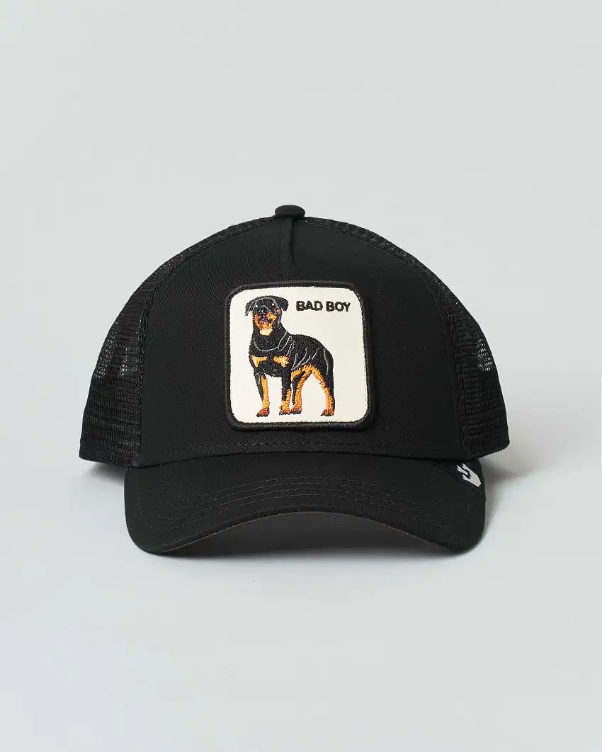 Berretto Goorin Bros The Baddest Boy trucker nero con patch Rottweiler