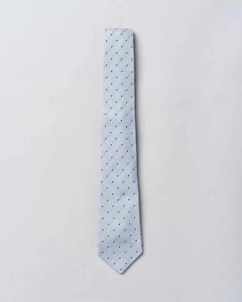 Cravatta Pellizzari azzurra a costa inglese di pura seta con micro pois