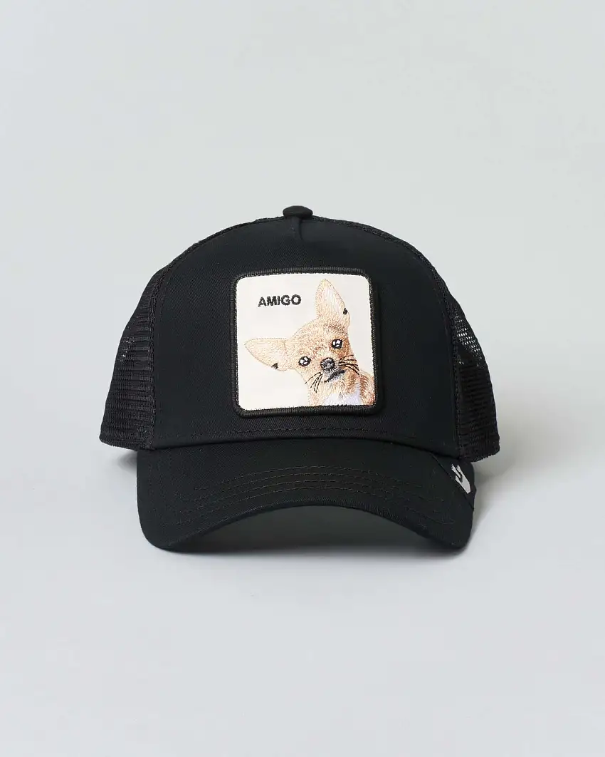 Berretto Goorin Bros trucker Amigo nero con patch chihuahua