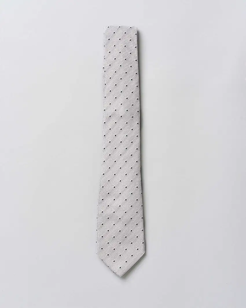 Cravatta Pellizzari argento a costa inglese di pura seta con micro pois