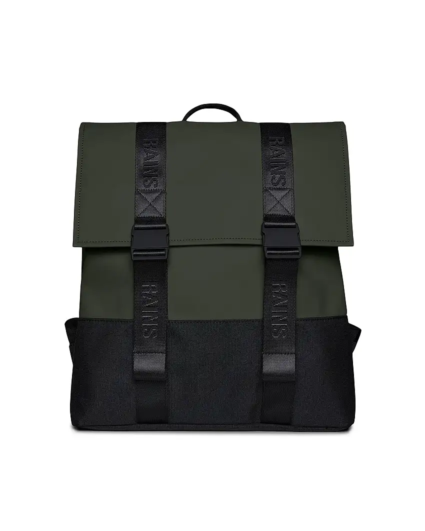 Zaino Msn Bag Rains verde militare in tessuto tecnico impermeabile effetto gommato con doppia chiusura a cartella