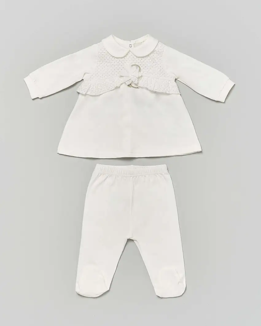 Completo Lalalù composto da abito avorio a maniche lunghe e pantalone a gambaletto