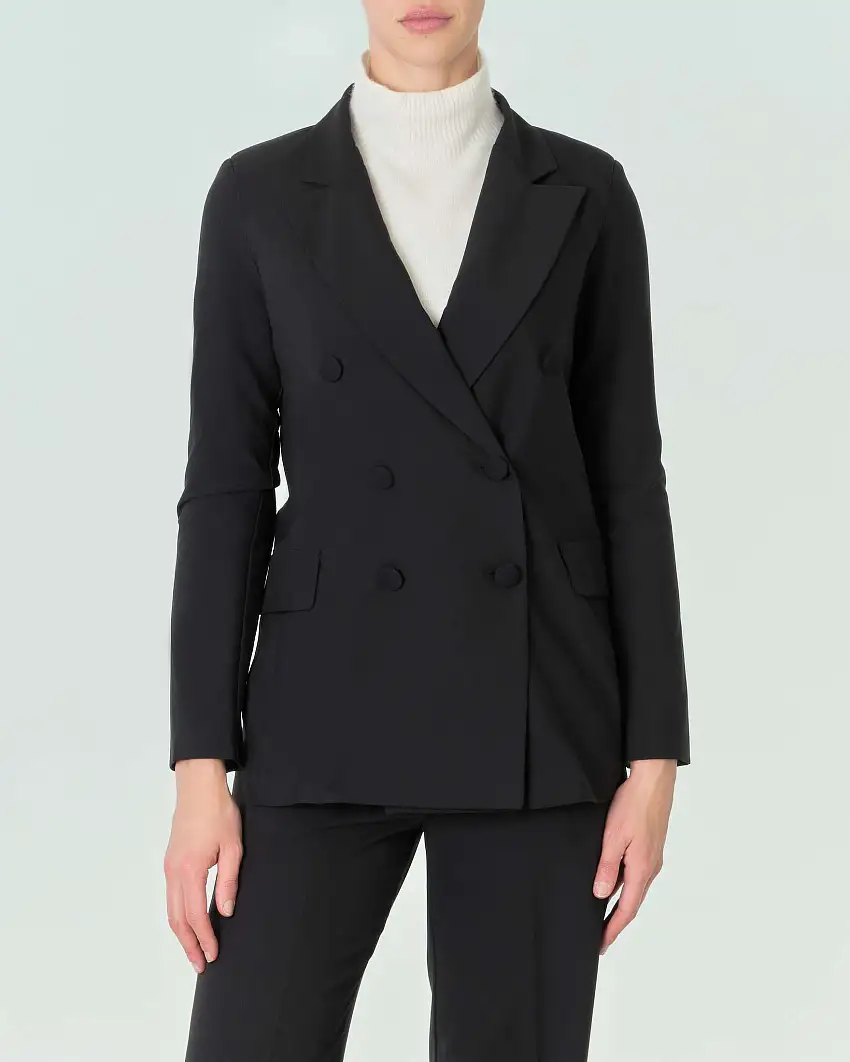 Blazer nero a doppiopetto effetto lana