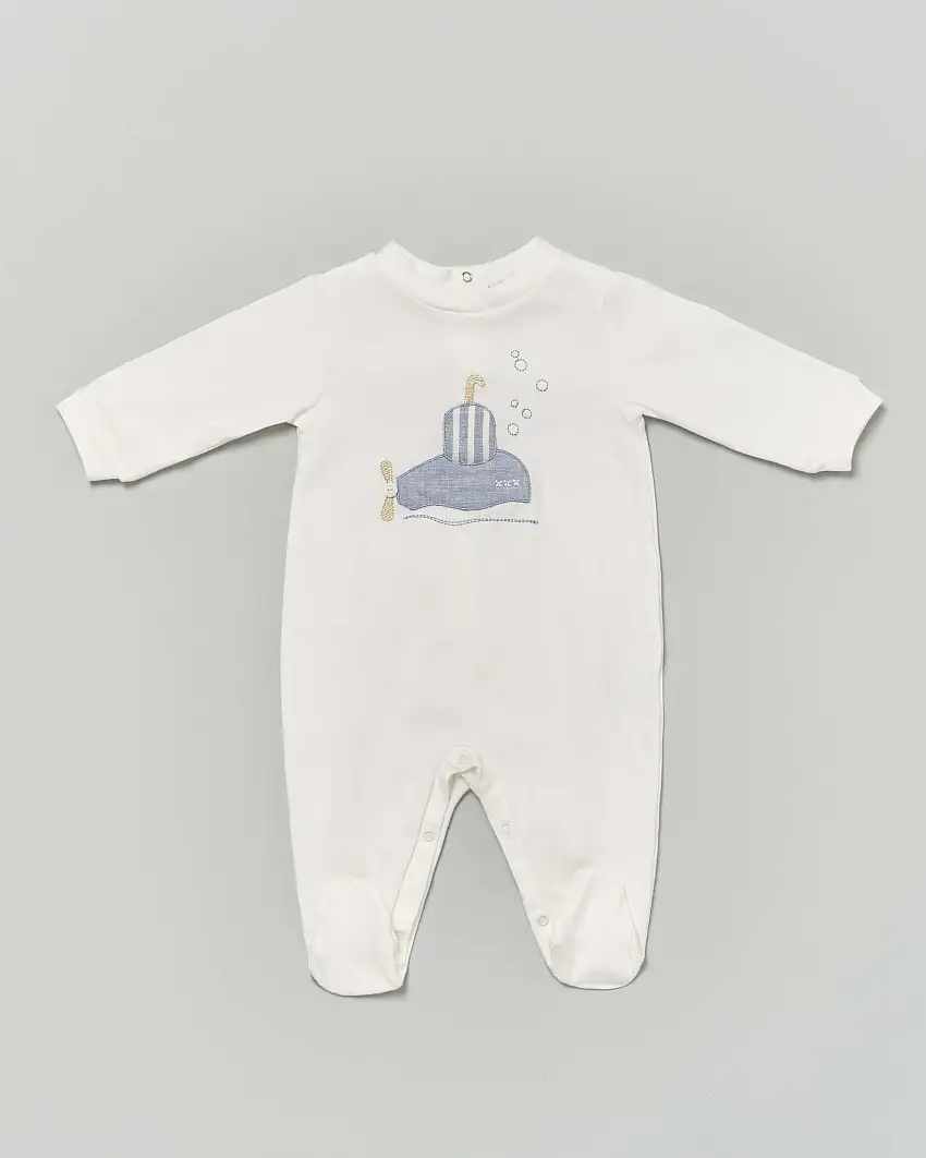 Tutina Lalalù avorio in cotone stretch con ricamo sommergibile