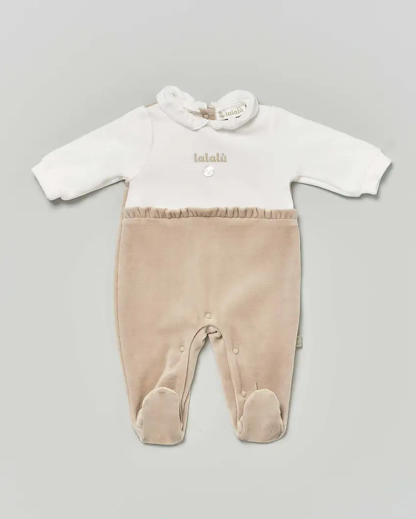 Tutina Lalalù in ciniglia avorio e beige con rouches