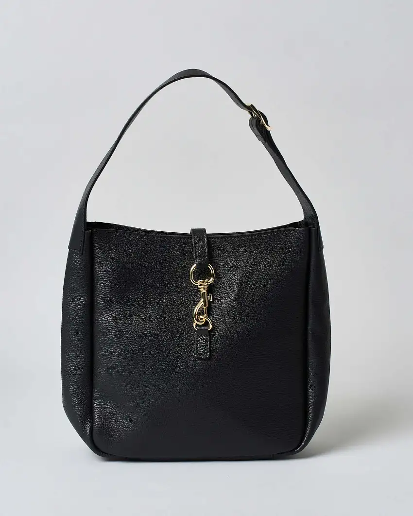 Hobo bag Hlo! nera in suede con chiusura a moschettone