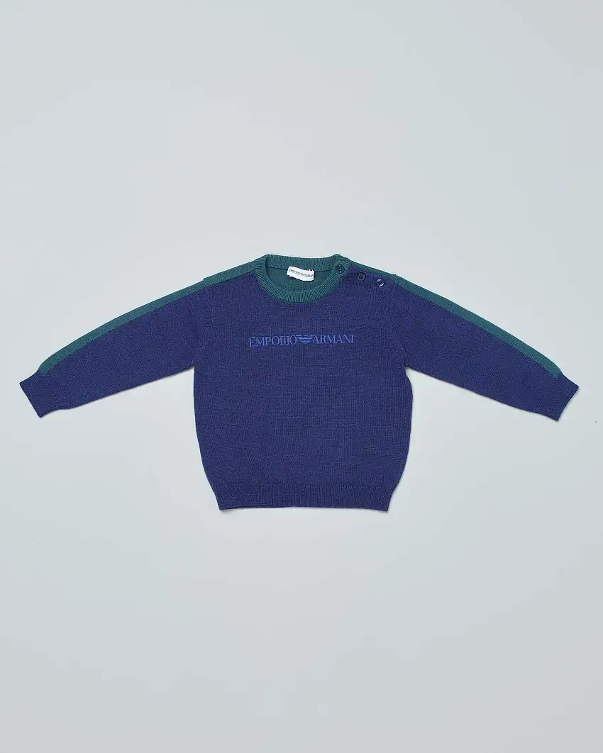 Maglia Emporio Armani blu royal in misto lana con retro verde