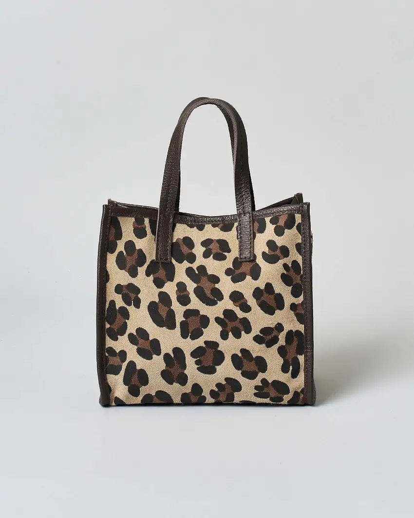 Borsa a mano Hlo! in pelle a fantasia leopardata con pochette interna marrone