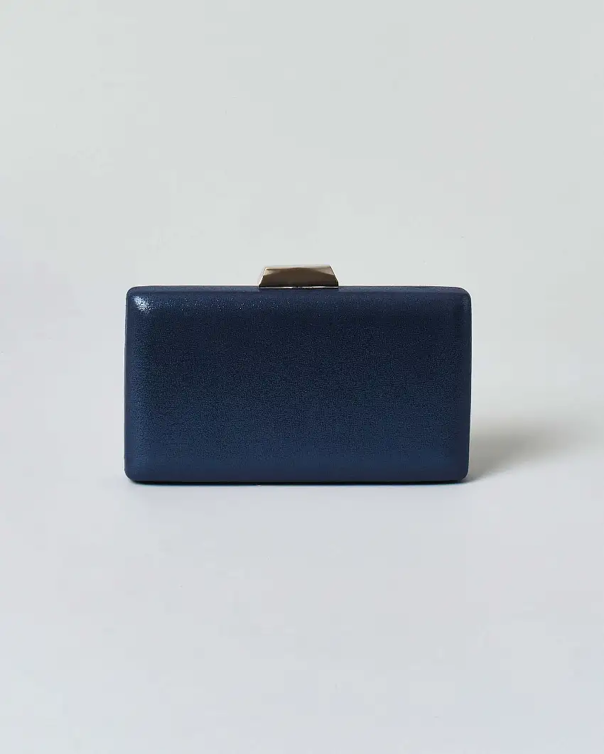 Cluth blu Anna Cecere in similpelle effetto laminato con chiusura a diamante in metallo dorato