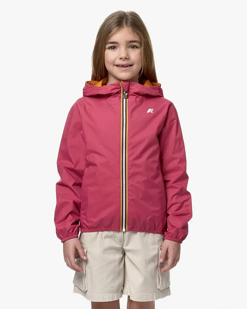 Giubbino K-way P. Lily fucsia in nylon reversibile in arancione lucido con cappuccio fisso