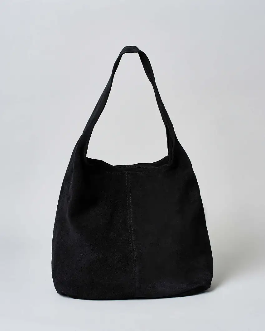 Sacca nera Hlo! in suede con cucitura verticale a vista