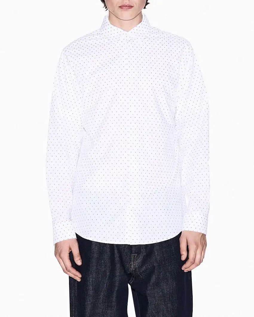 Camicia Armani Exchange bianca in puro cotone con ricamo AX all over