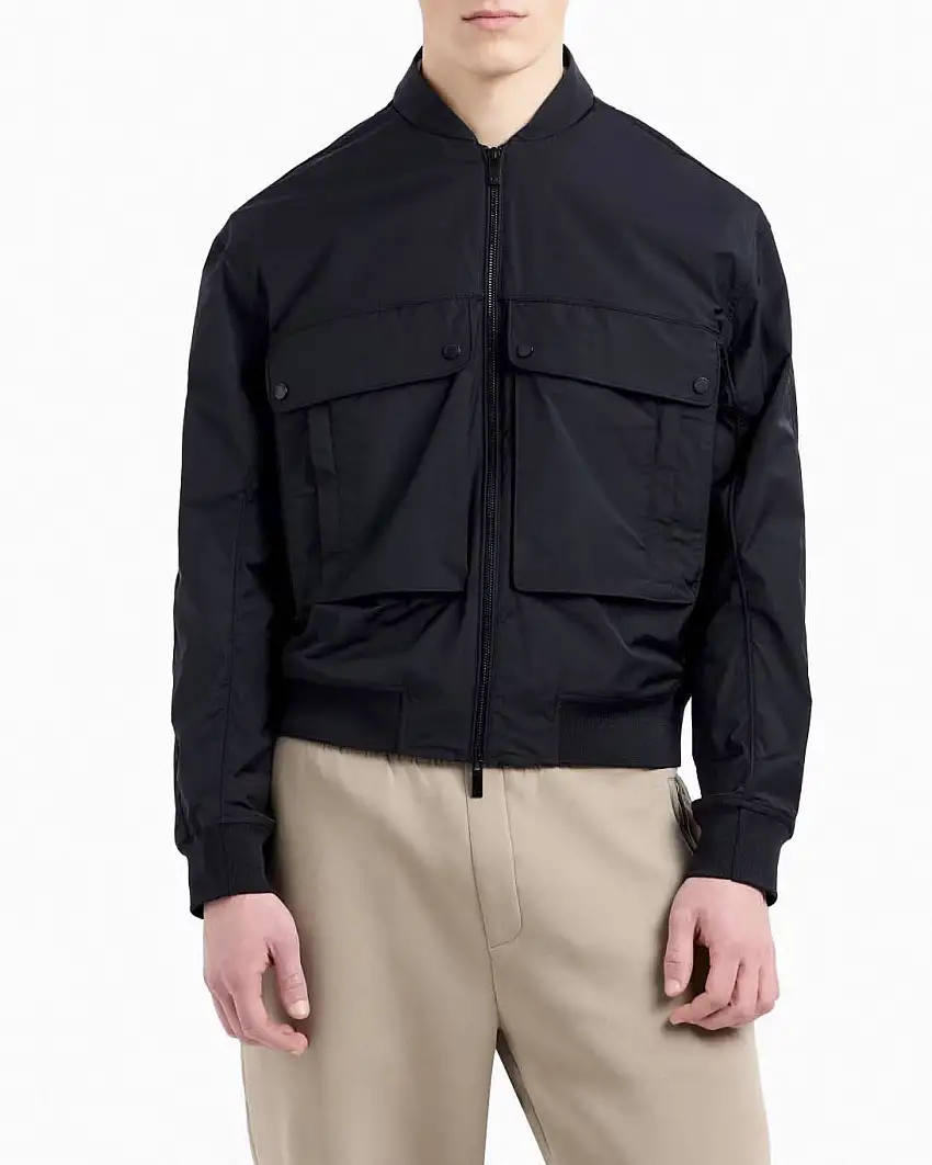 Giacca bomber Armani Exchange blu in tessuto stretch