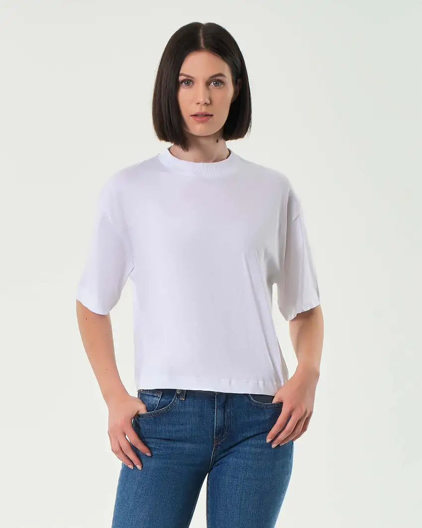 T-shirt bianca Hlo! in cotone con cut out sulla schiena e coulisse