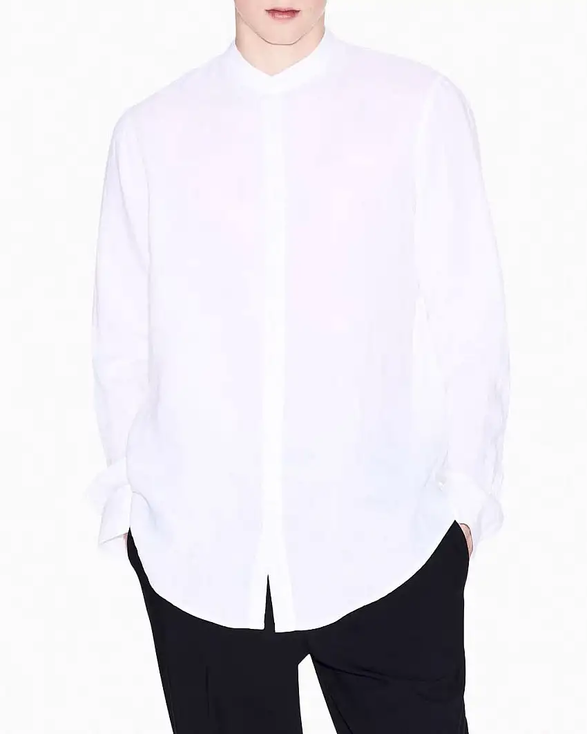 Camicia Armani Exchange bianca in puro lino con colletto a coreana