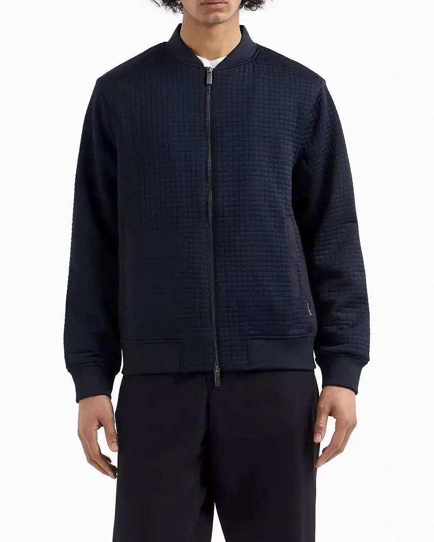 Giacca bomber Armani Exchange blu in tessuto stretch punto waffer