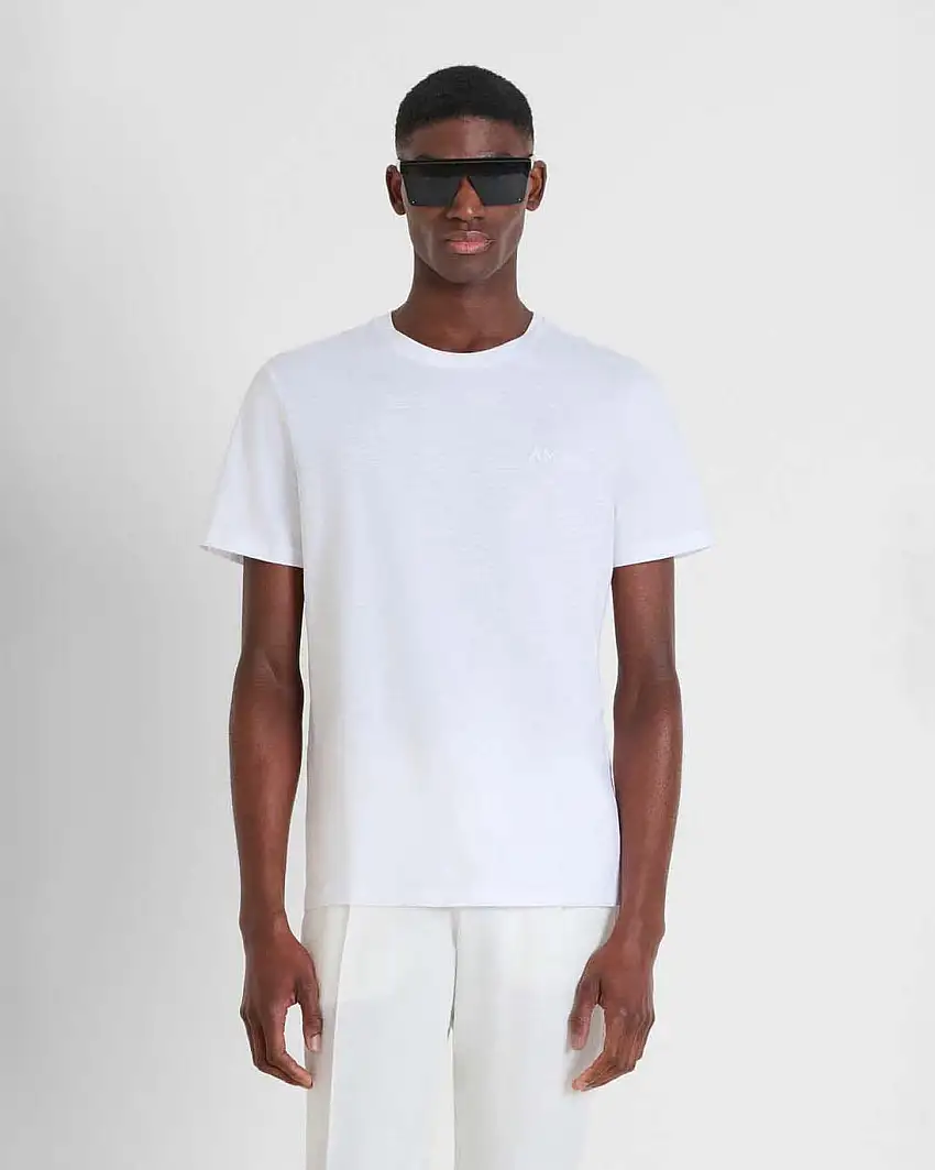 T-shirt mezza manica Antony Morato bianca in puro cotone fiammato con logo sigla in tono