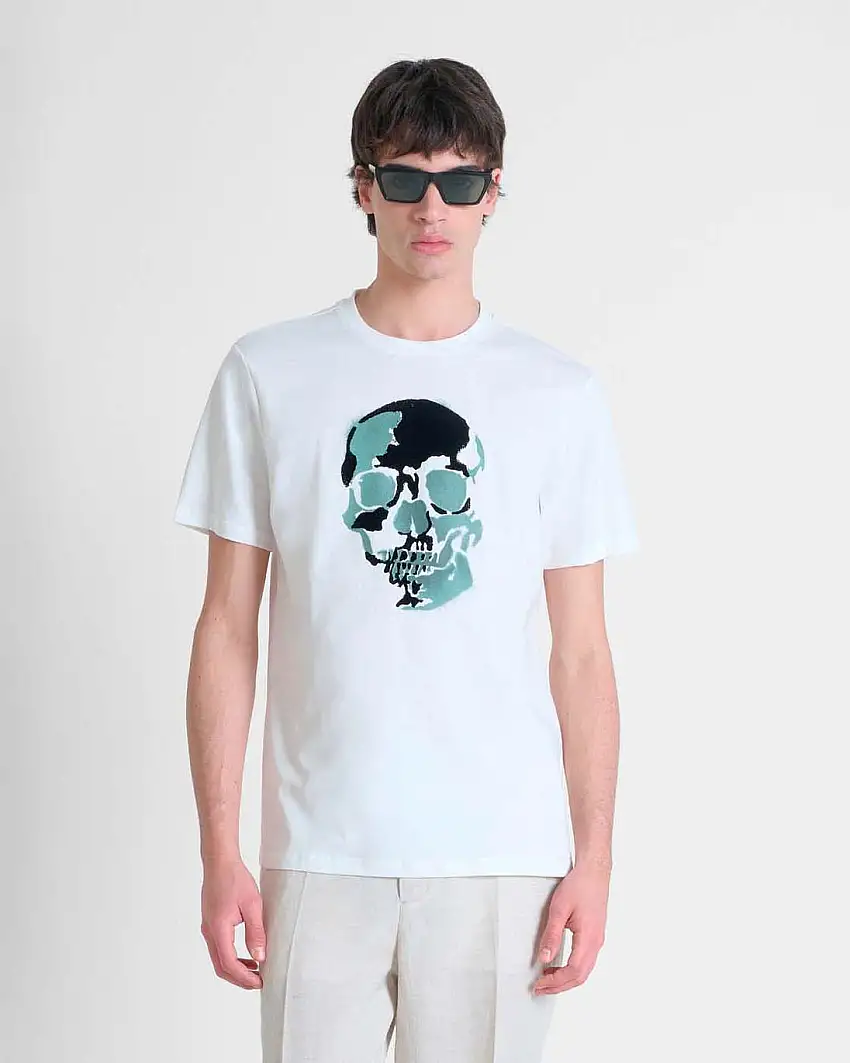 T-shirt mezza manica Antony Morato bianca in jersey di puro cotone con ricamo taschio