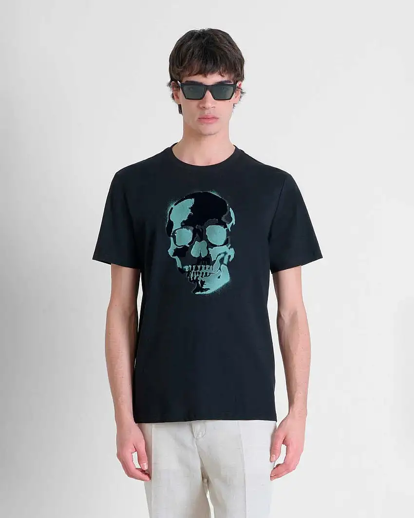 T-shirt mezza manica Antony Morato nera in jersey di puro cotone con ricamo taschio