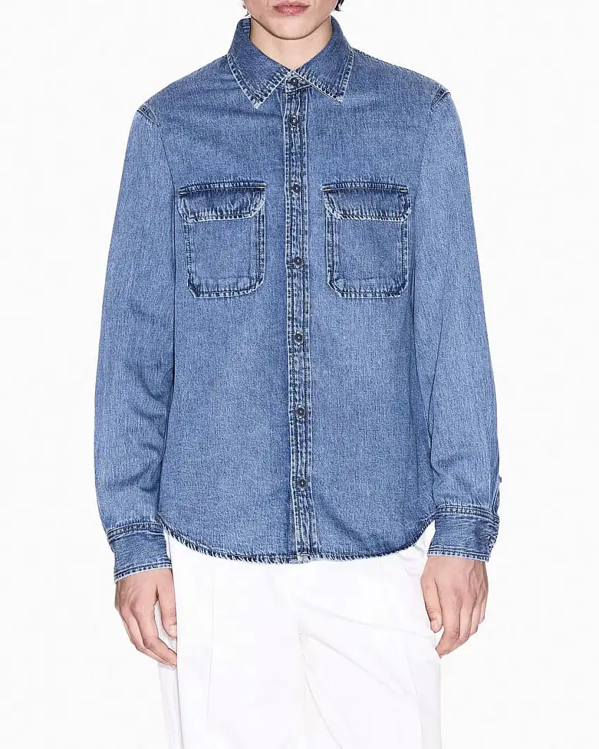 Overshirt Armani Exchange in denim di puro cotone lavaggio medio