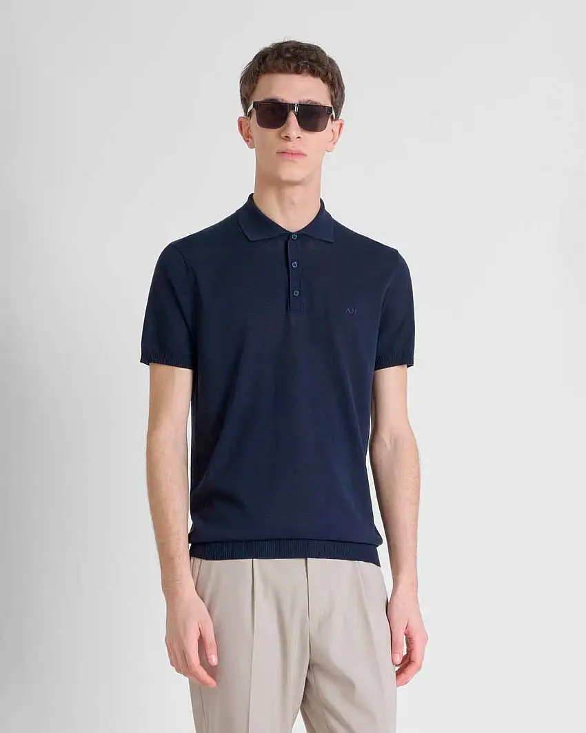 Polo blu Antony Morato in maglia di misto cotone e viscosa