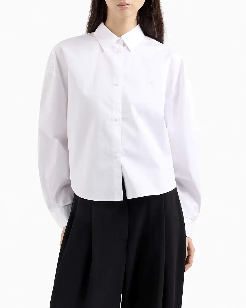 Camicia bianca cropped Armani Exchange in popeline di cotone