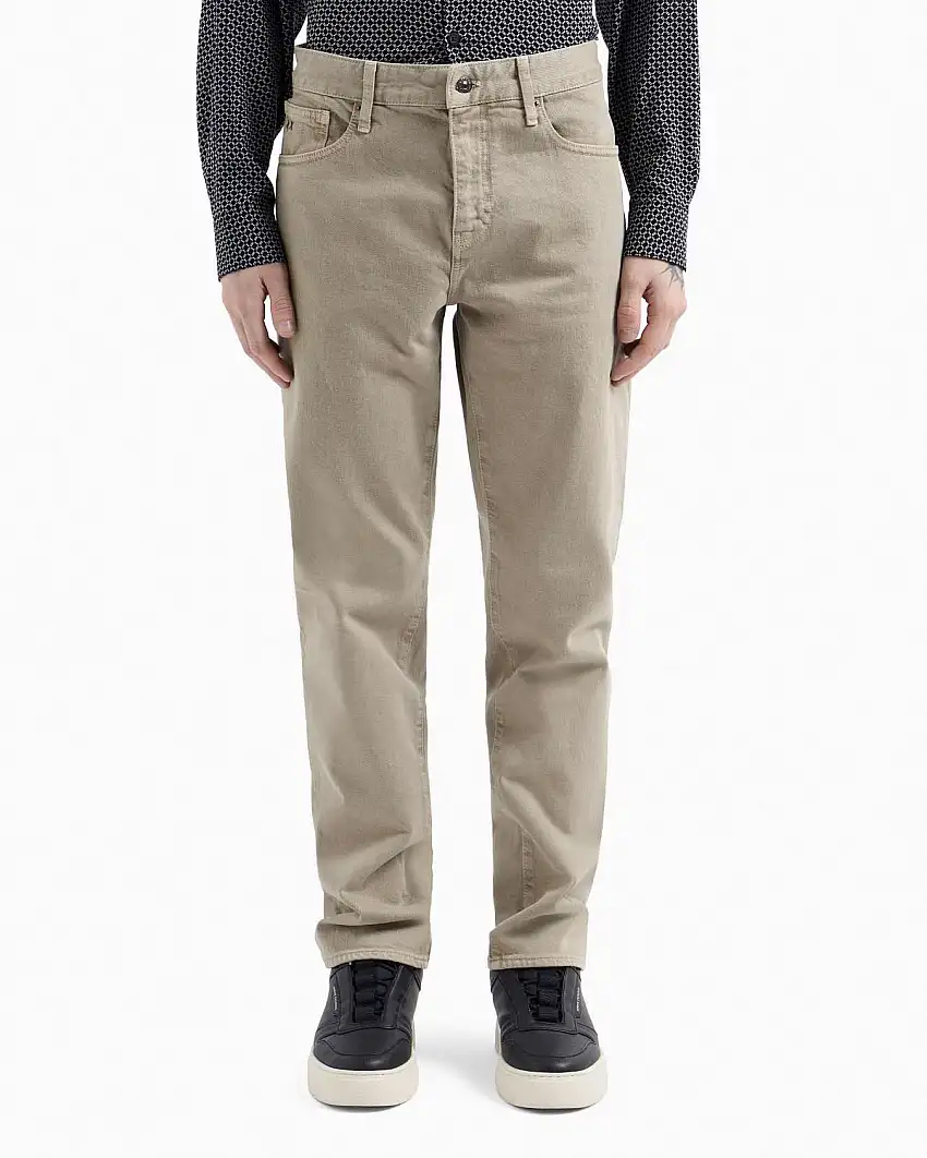 Pantalone cinque tasche Armani Exchange color sabbia in bull di cotone stretch