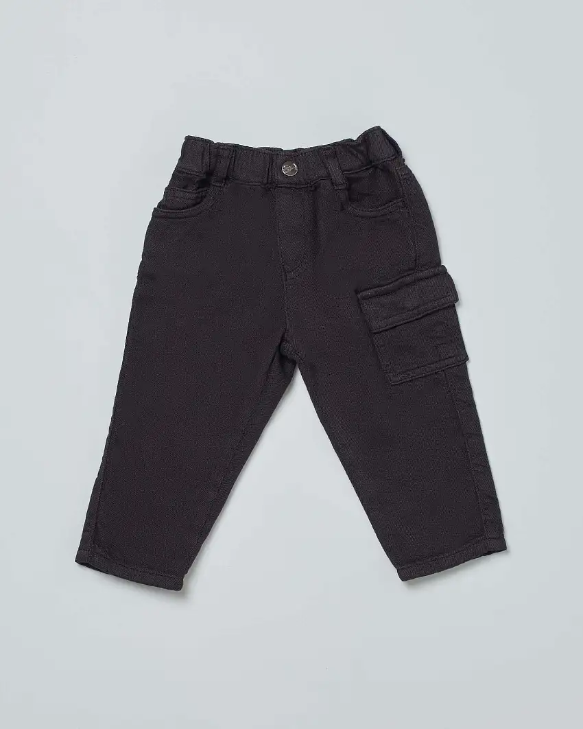 Pantalone Emporio Armani blu in bull di cotone con tascone applicato