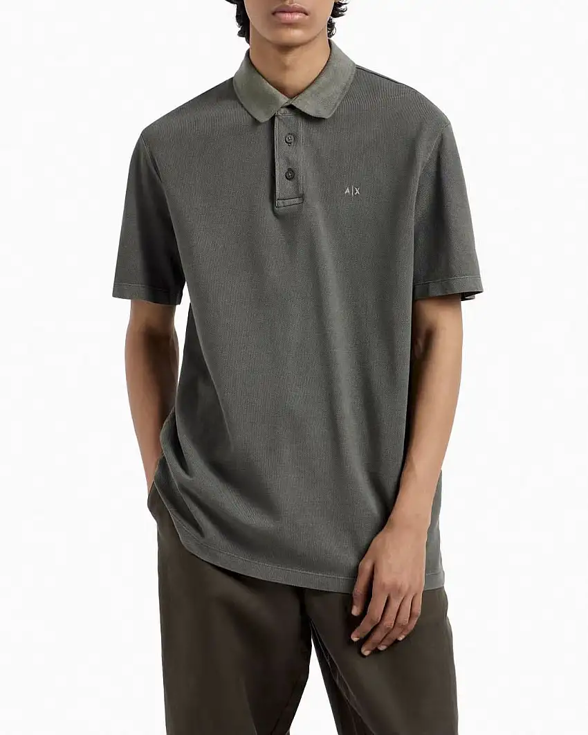 Polo mezza manica Armani Exchange verde militare in piquè di puro cotone regular-fit