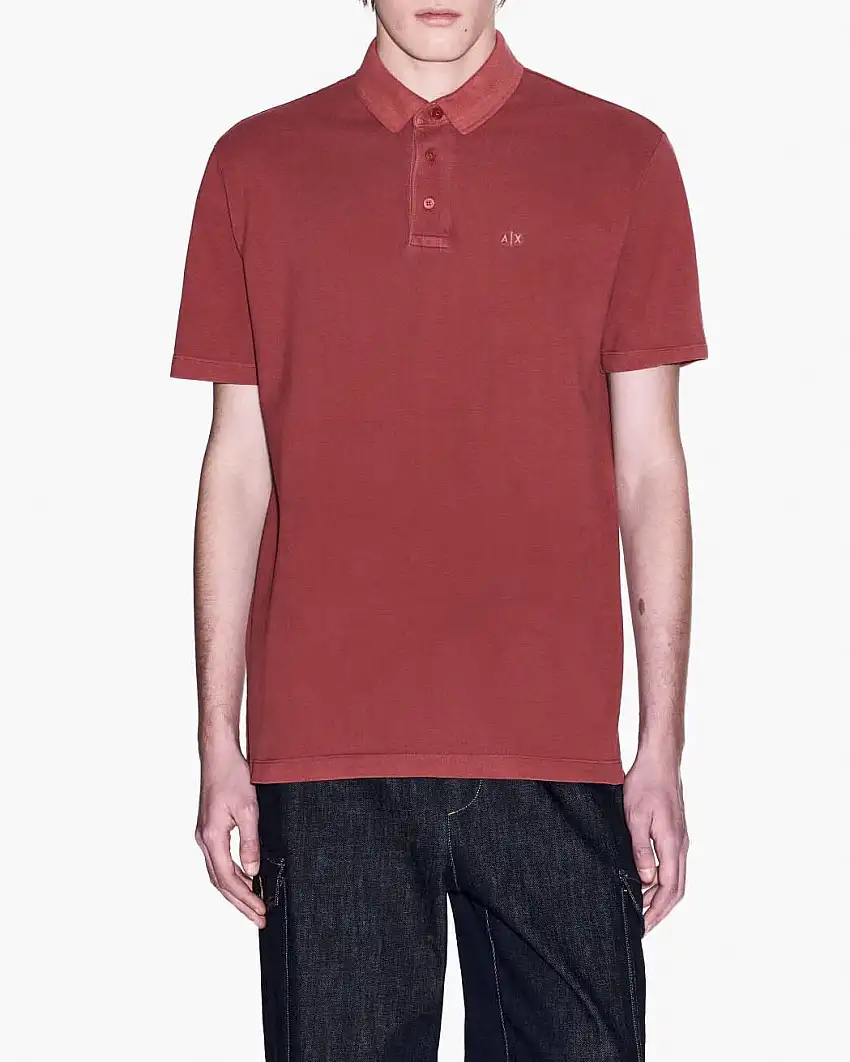 Polo mezza manica Armani Exchange rossa in piquè di puro cotone regular-fit