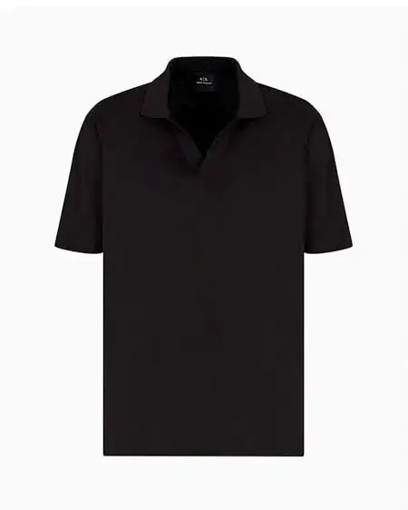 Polo mezza manica Armani Exchange nera in puro cotone mercerizzato con colletto derby