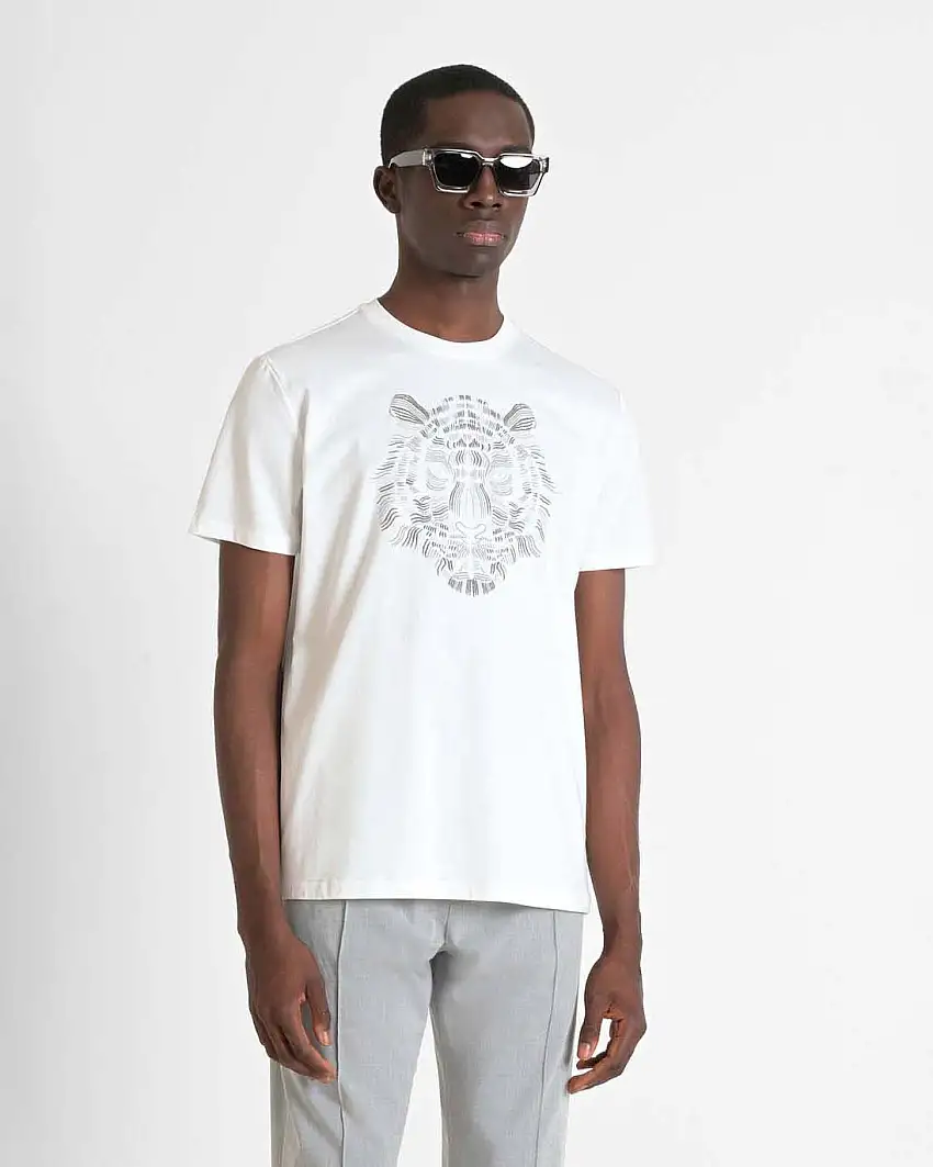 T-shirt mezza manica Antony Morato bianca in jersey di puro cotone con ricamo tigre