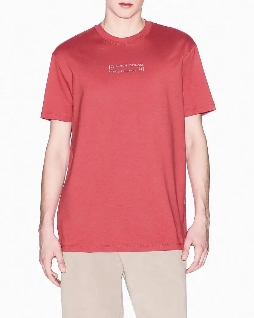 T-shirt mezza manica Armani Exchange corallo regular-fit con ricamo logo 1991