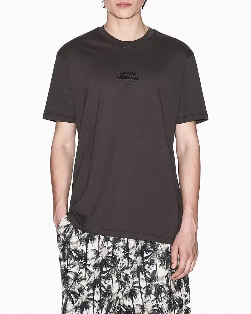 T-shirt mezza manica Armani Exchange verde militare regular-fit con ricamo logo centrale sul petto