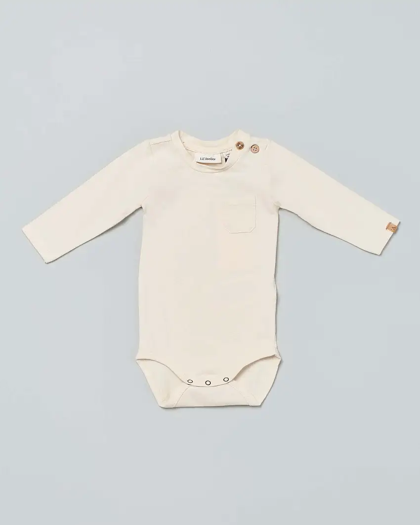 Body beige in cotone con taschino a manica lunga