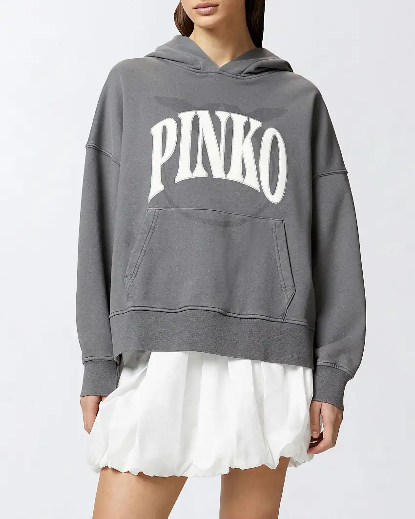Felpa over color piombo Pinko color grigio effetto delavè in cotone con scritta logo stampata